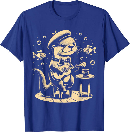 Funny Otter Playing Guitar Jazz Animal Music Otter Lover T-Shirt - T-Shirt | Royal