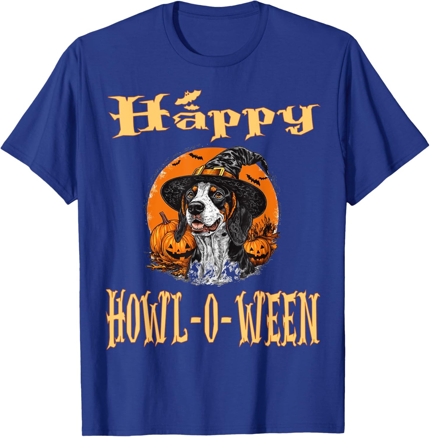 Bluetick Coonhound Dog Whitch Hat Halloween Pumpkin Spooky Men Women Kids T-Shirt - T-Shirt | Royal