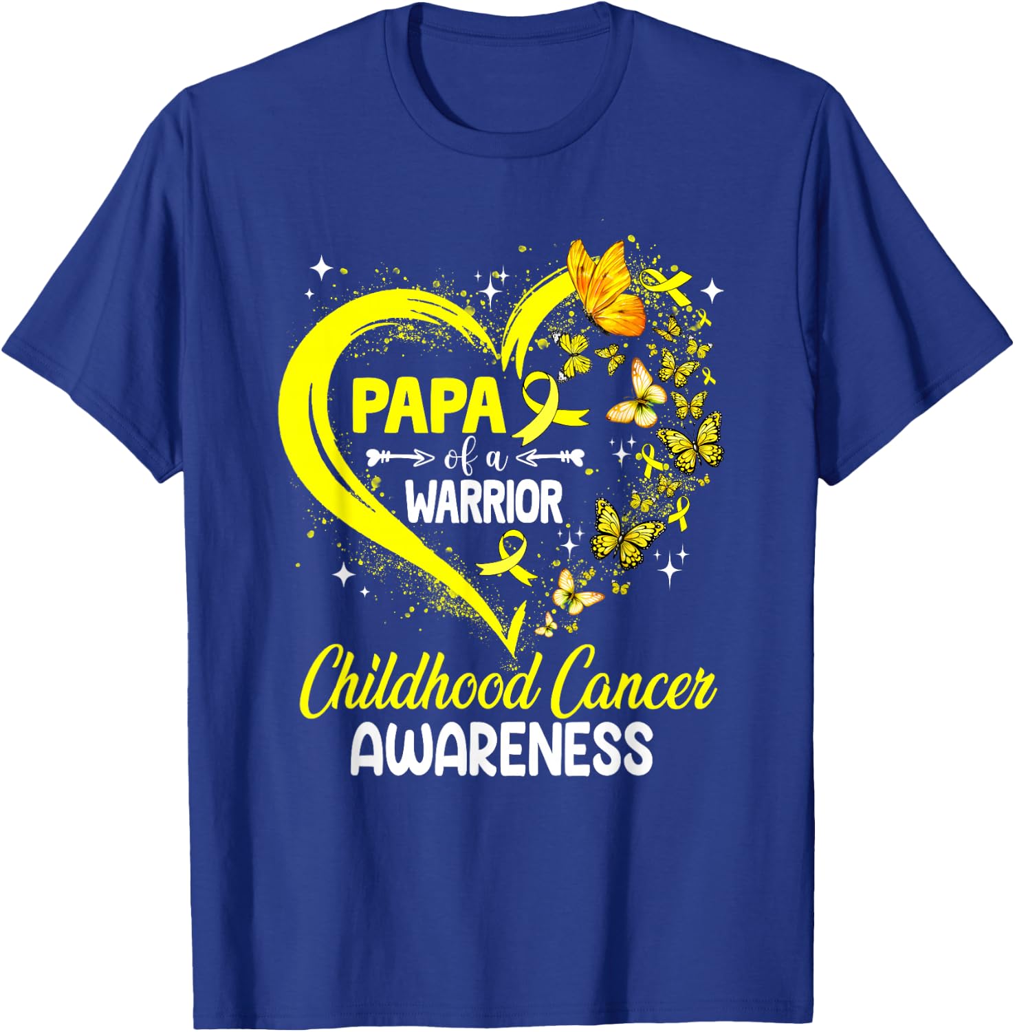 Papa Of A Warrior Gold Heart Childhood Cancer Awareness T-Shirt - T-Shirt | Royal