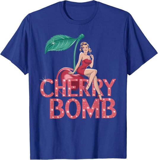 Cherry Bomb Women Men Cherries Roller Derby Retro 70s T-Shirt - T-Shirt | Royal