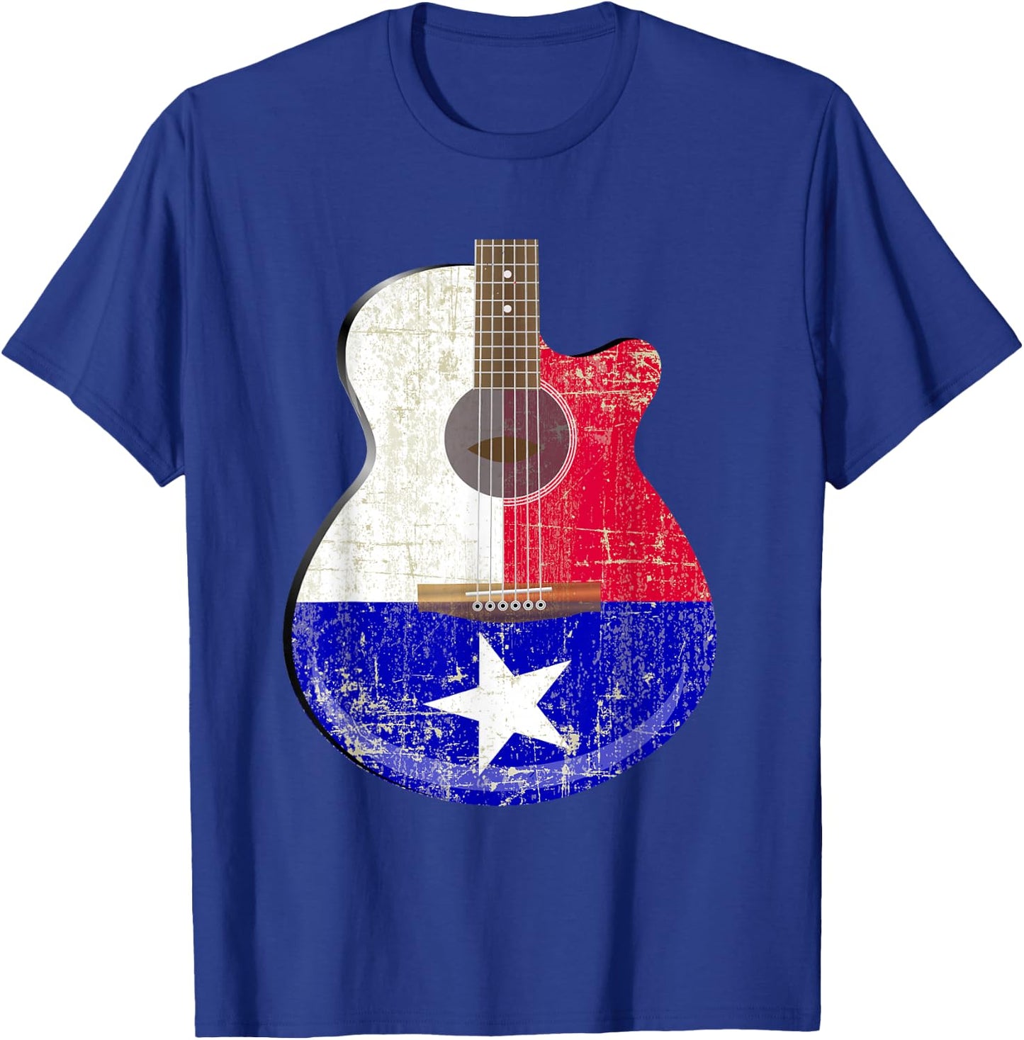 Guitar Texas Flag Distressed Acoustic Guitar Fan T Shirt T-Shirt - T-Shirt | Royal
