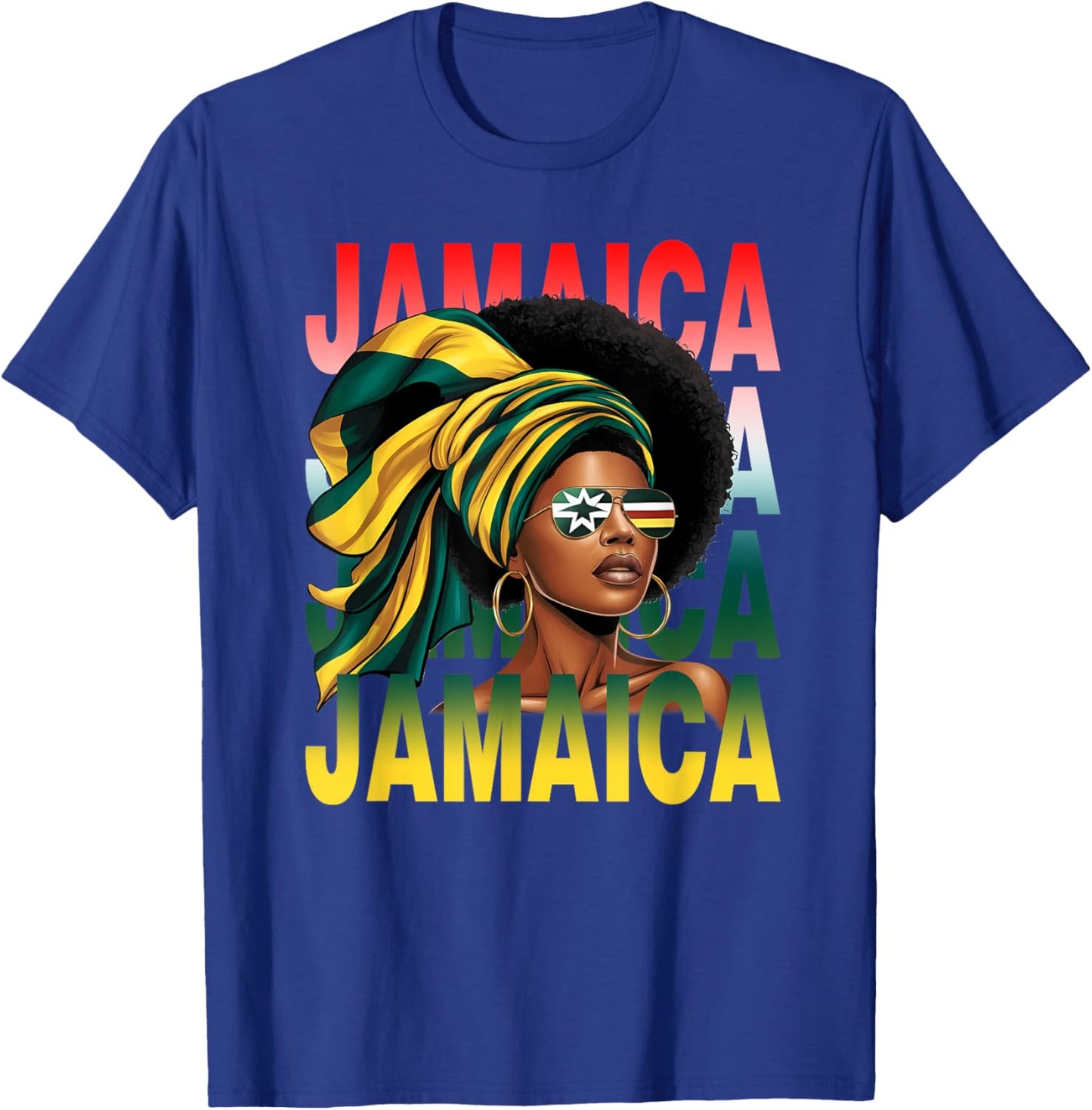 Proud Jamaican Afro Black Woman Jamaica Flag Pride T-Shirt - T-Shirt | Royal