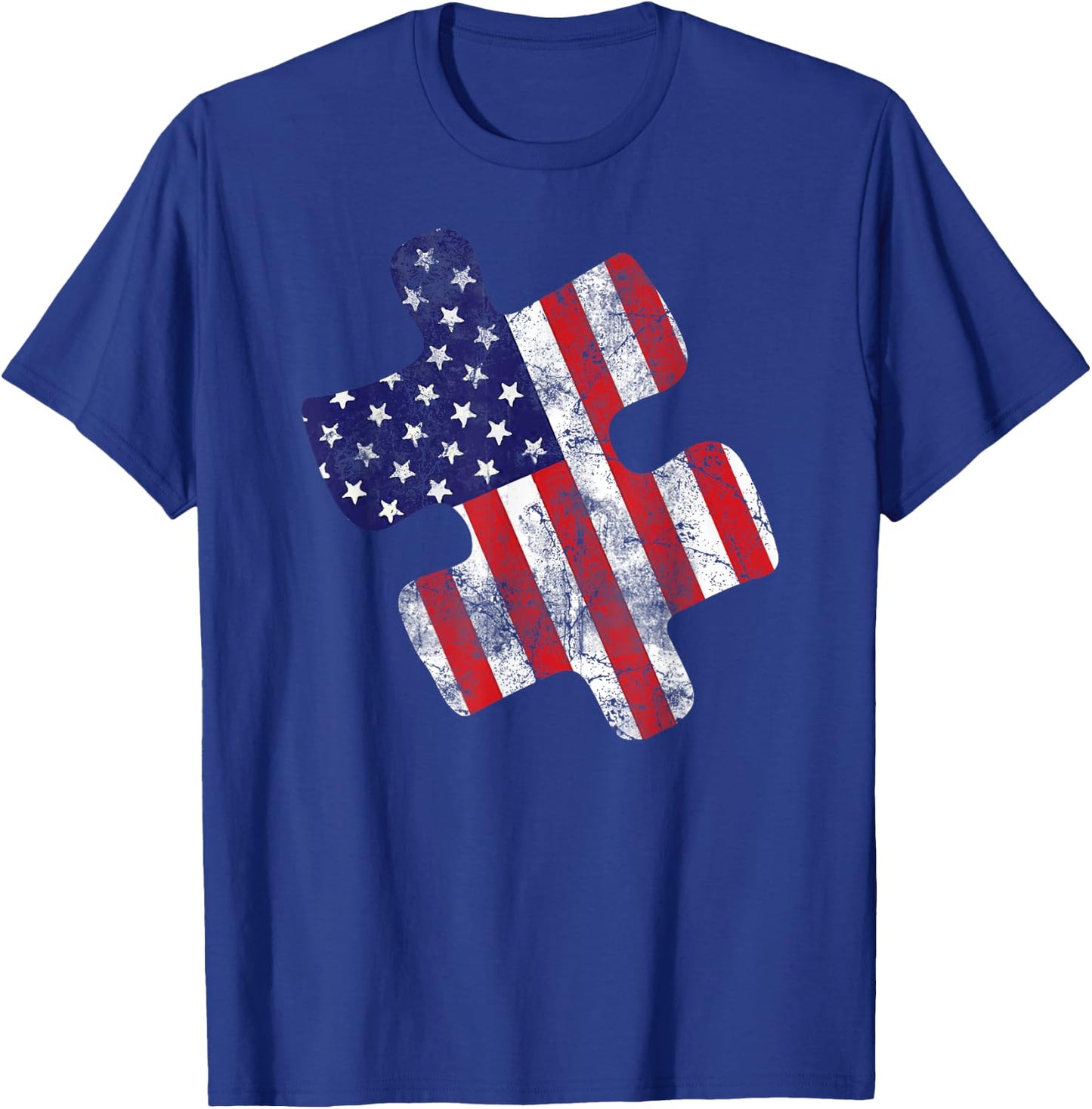 Autism Awareness American Flag Vintage Puzzle Piece Gift T-Shirt - T-Shirt | Royal