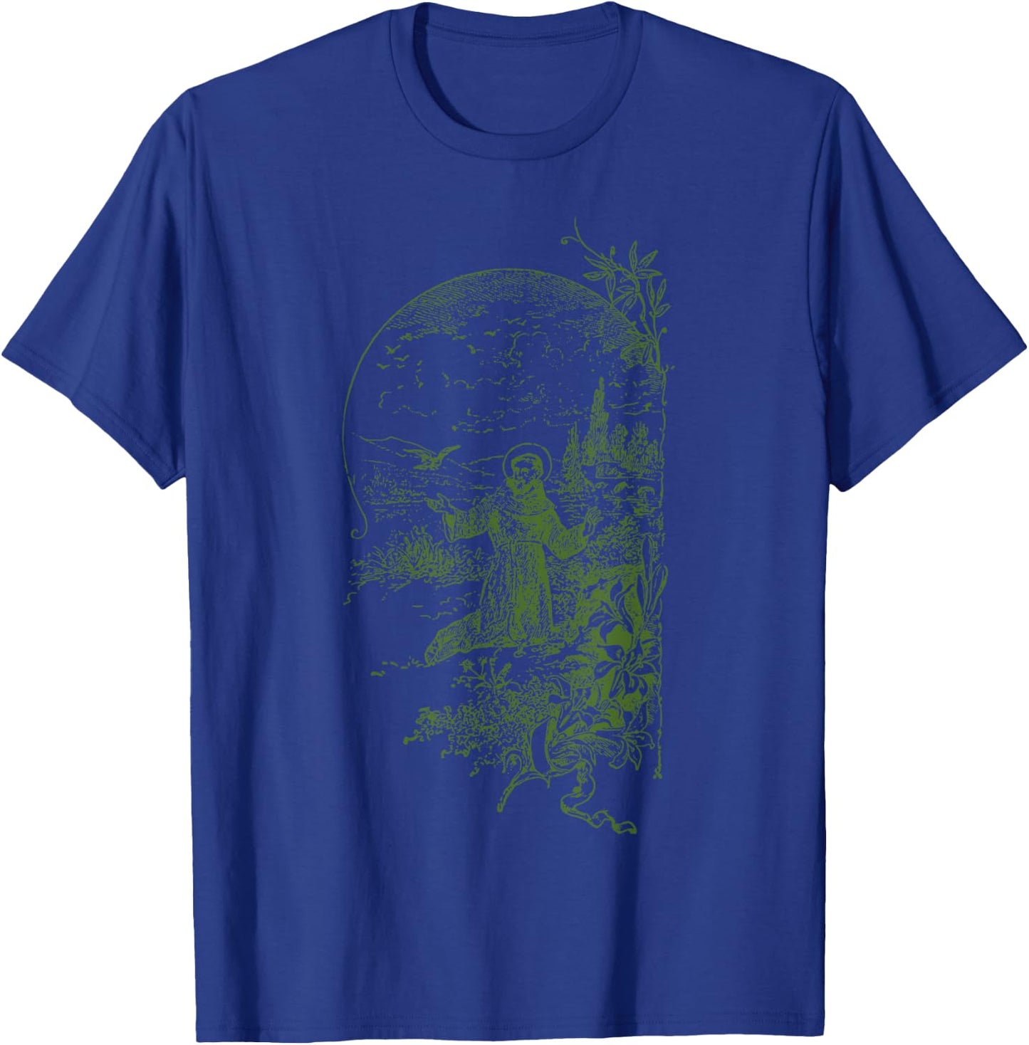 St Francis of Assisi Vintage Saints Catholic Ecology Animals T-Shirt - T-Shirt | Royal