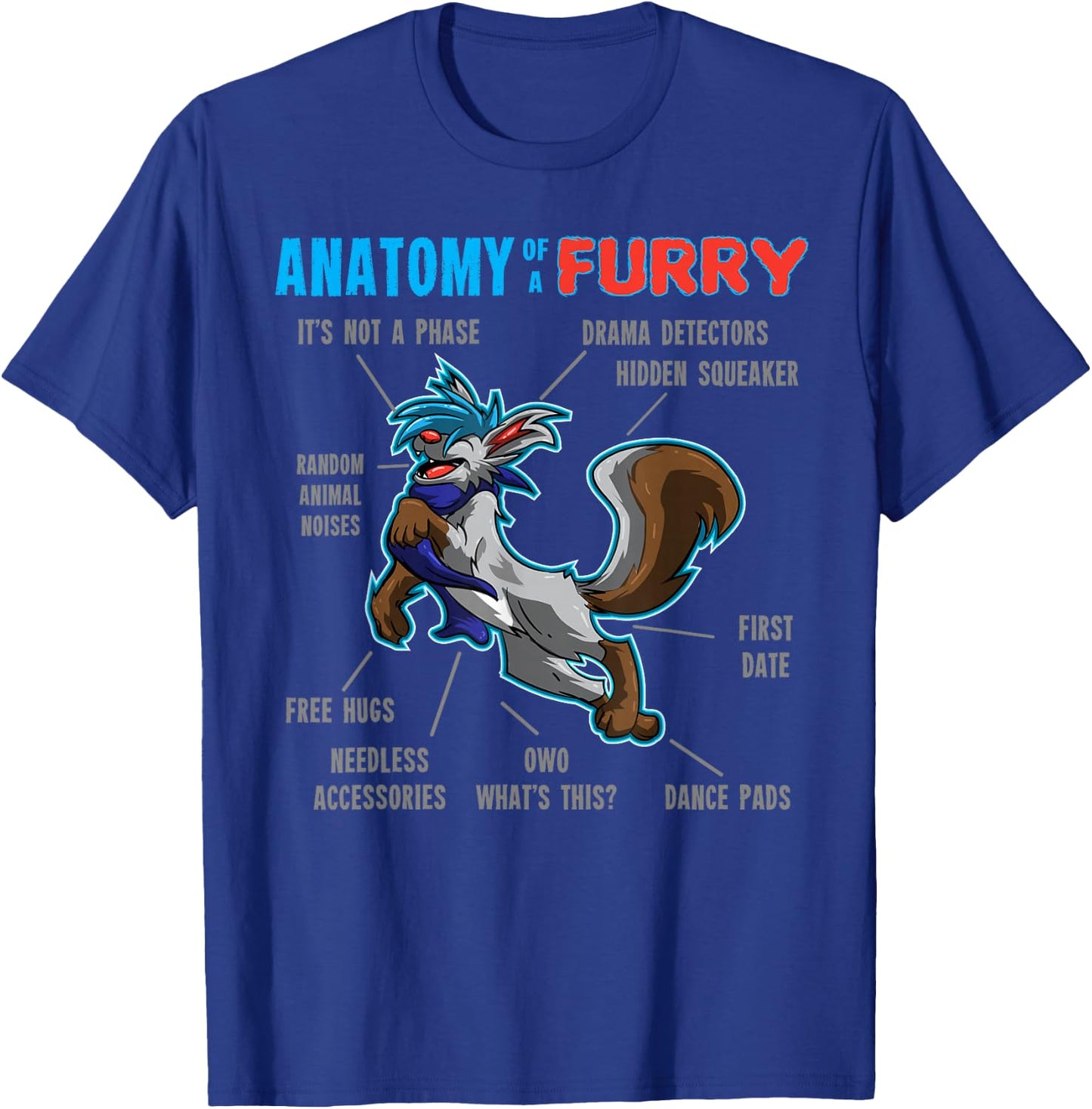 Furry shirt - Anatomy of a Furry - cartoon wolf shirt T-Shirt - T-Shirt | Royal