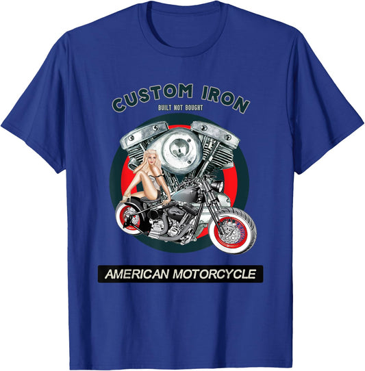 Built Not Bought Custom Iron Motorcycle Bobber VTwin PinUp T-Shirt - T-Shirt | Royal