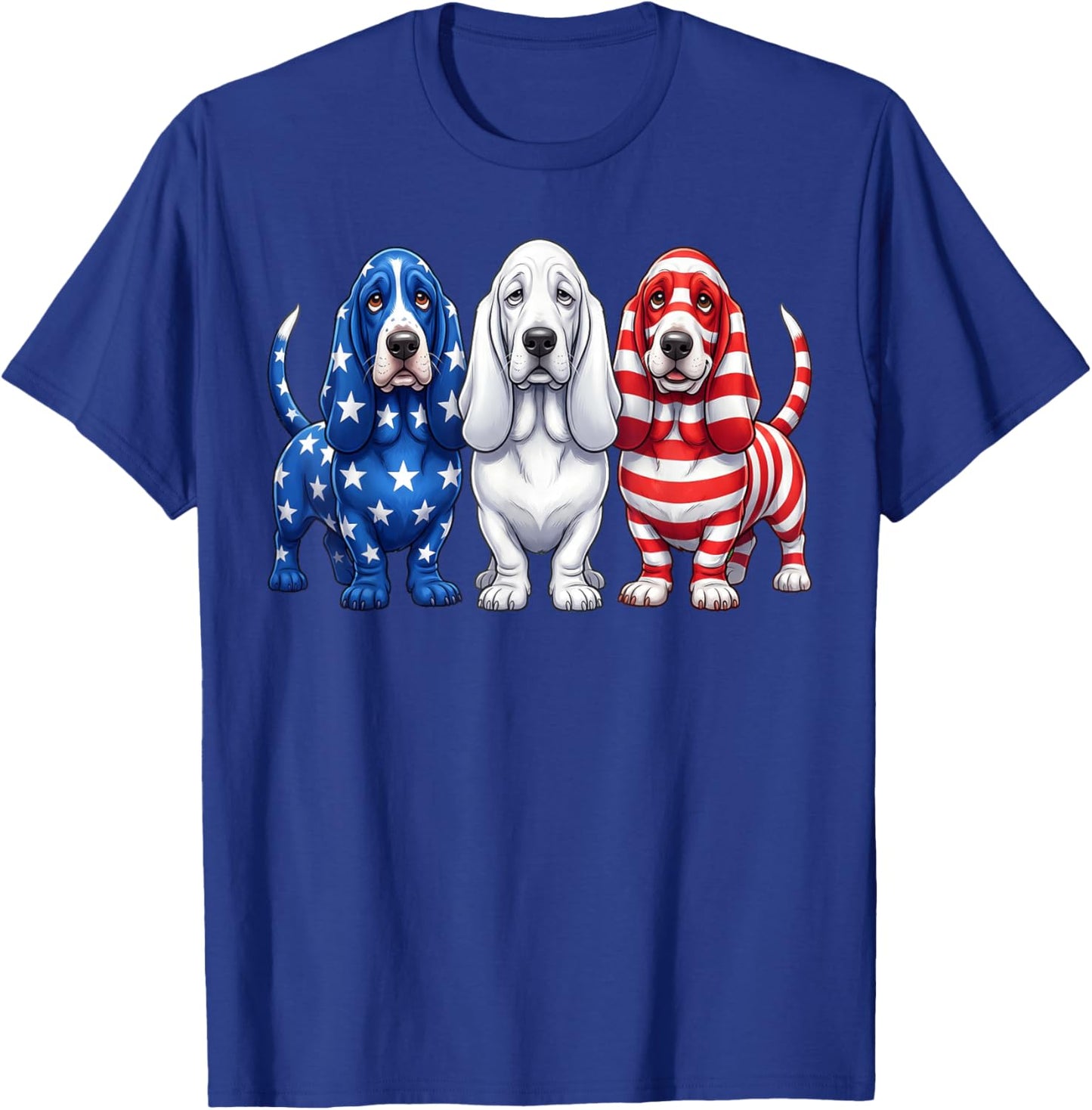Basset Hound American Flag 4th of July Independence Day T-Shirt - T-Shirt | Royal