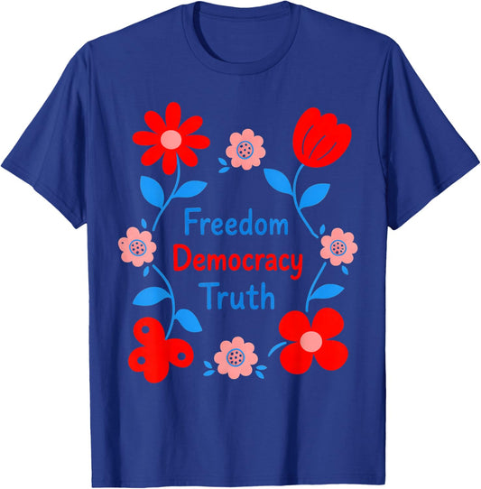 Freedom Truth Floral Retro Red Blue Flower Design T-Shirt - T-Shirt | Royal
