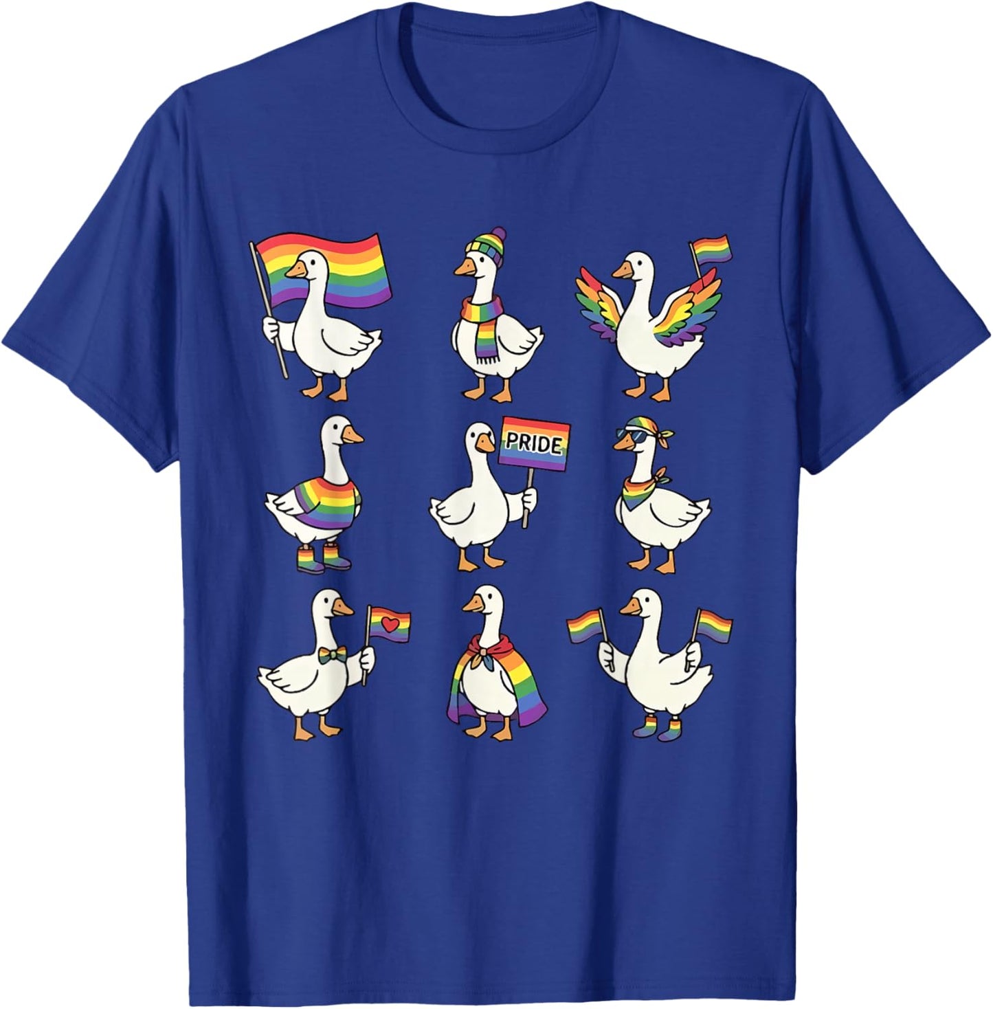 Rainbow Flag LGBTQ Goose Gay Pride Month Duck Equality Ally T-Shirt - T-Shirt | Royal