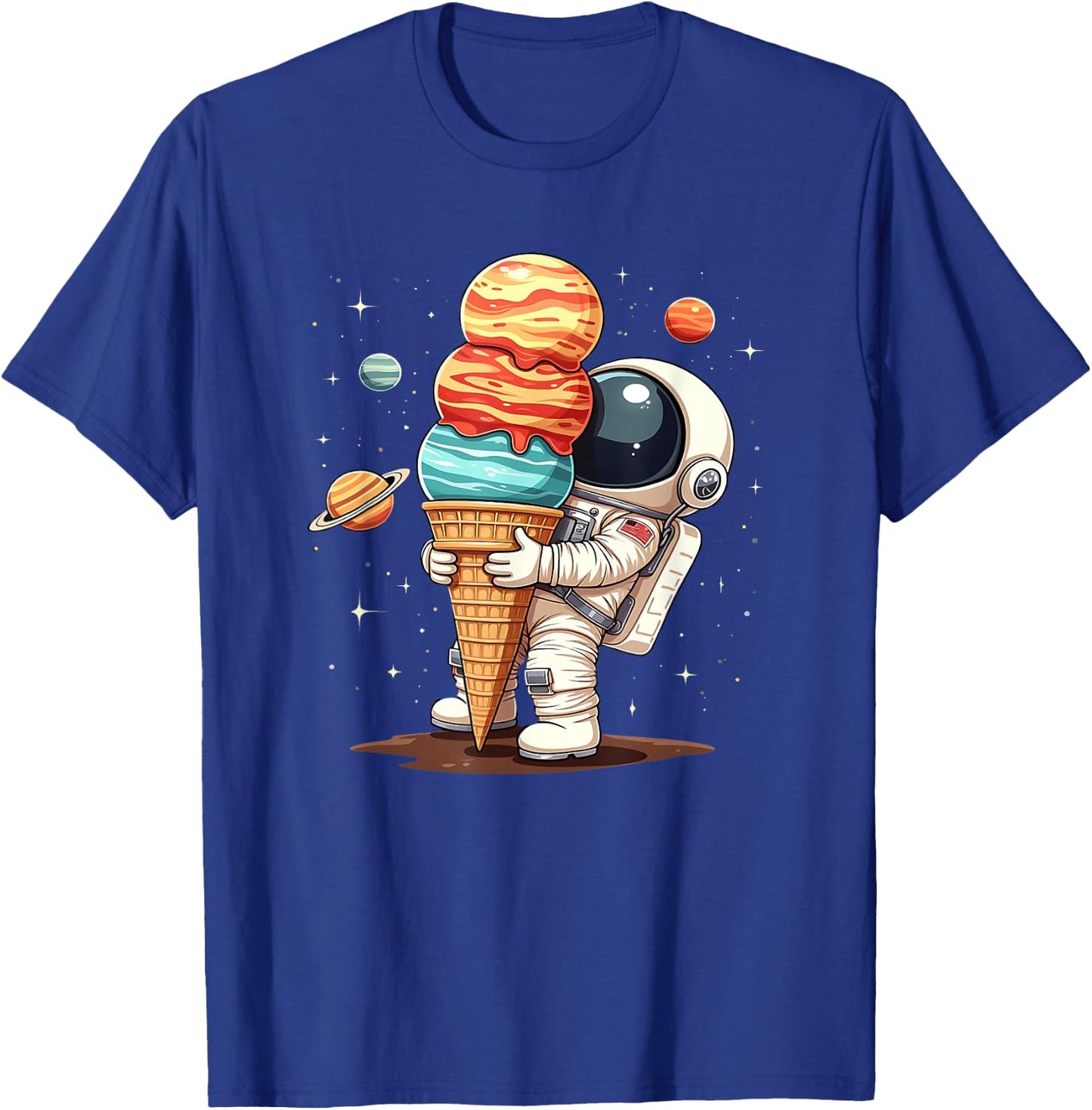 Funny Space Man Holding Ice Cream Plants Spaceman Astronaut T-Shirt - T-Shirt | Royal