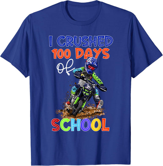 I Crushed 100 Days Of School Dirt Bike Kids 100 Days Smarter T-Shirt - T-Shirt | Royal