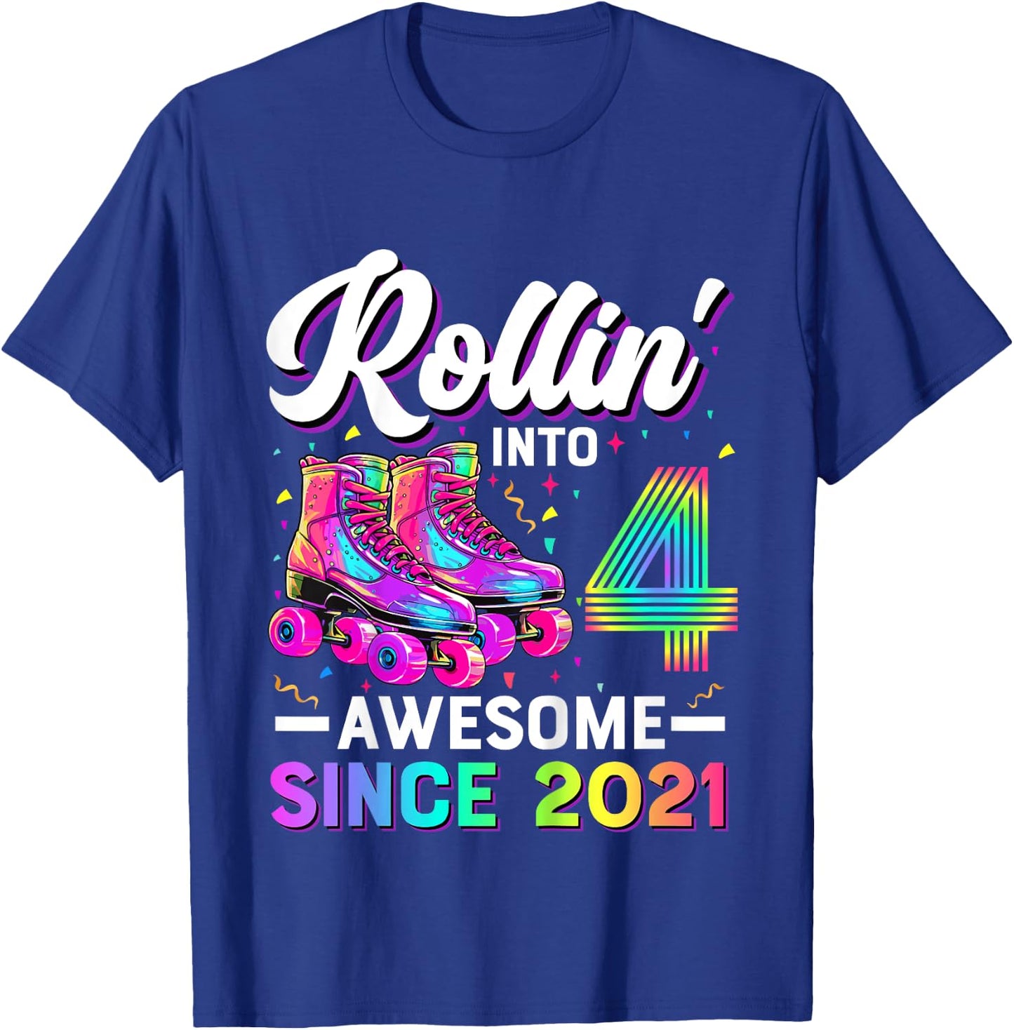 4th Birthday Shirt Girl Four 4 Year Old Roller Skate Skating T-Shirt - T-Shirt | Royal