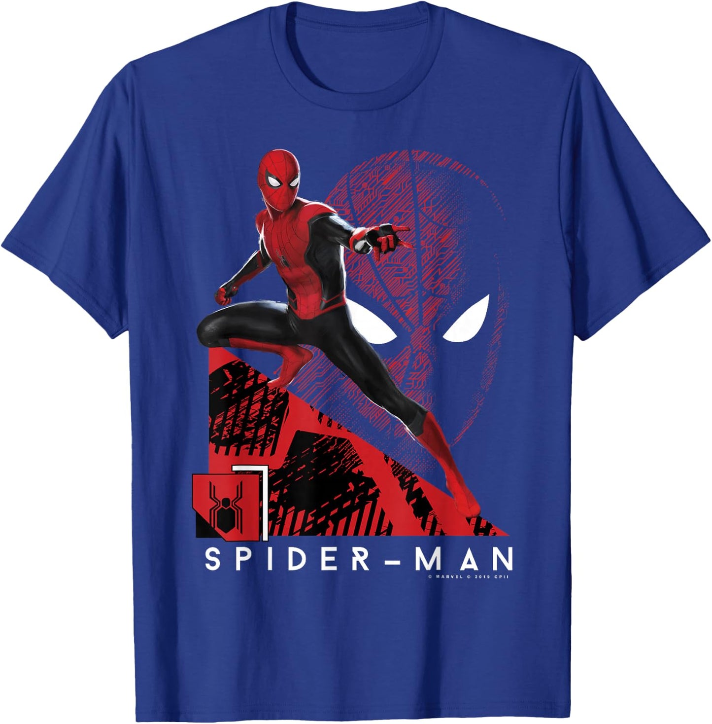 Marvel Spider-Man Far from Home Portrait Tech Background Small T-Shirt - T-Shirt | Royal