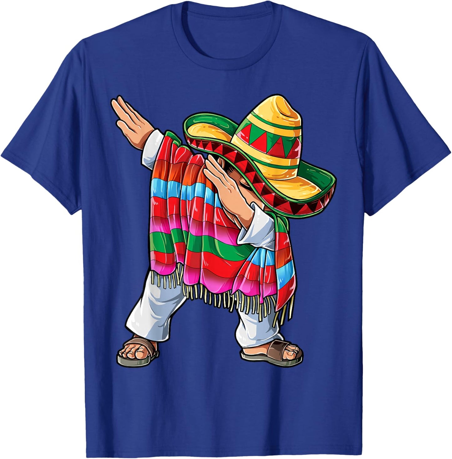 Dabbing Mexican Poncho Cinco de Mayo Boys Men Short Sleeve Sombrero Dab T-Shirt - T-Shirt | Royal