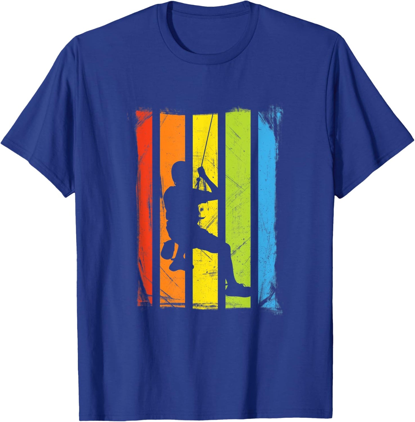 Rock Climbing | Rainbow Distressed Design T-Shirt - T-Shirt | Royal