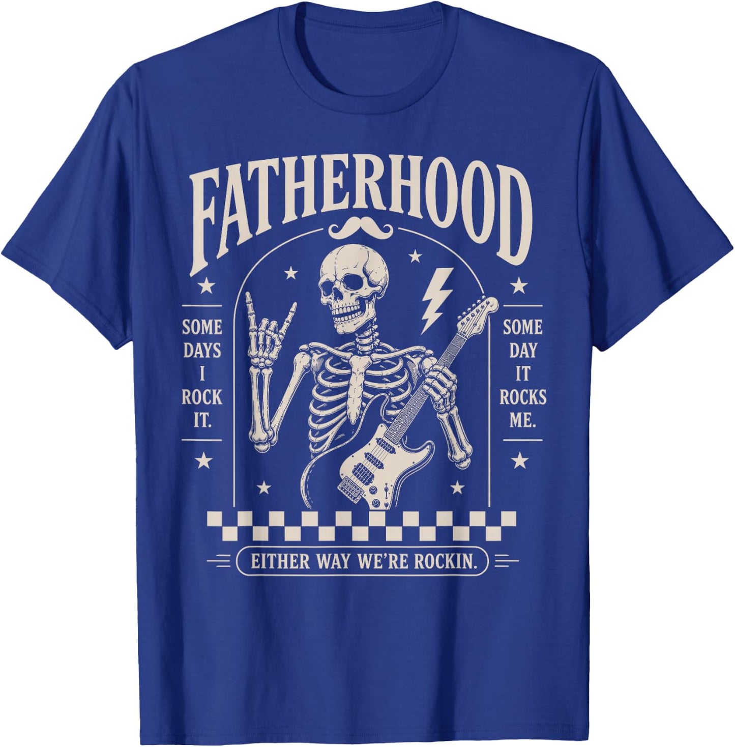 Fatherhood Skeleton Dad Playing Guitar Rock Men Fathers Day T-Shirt - T-Shirt | Royal