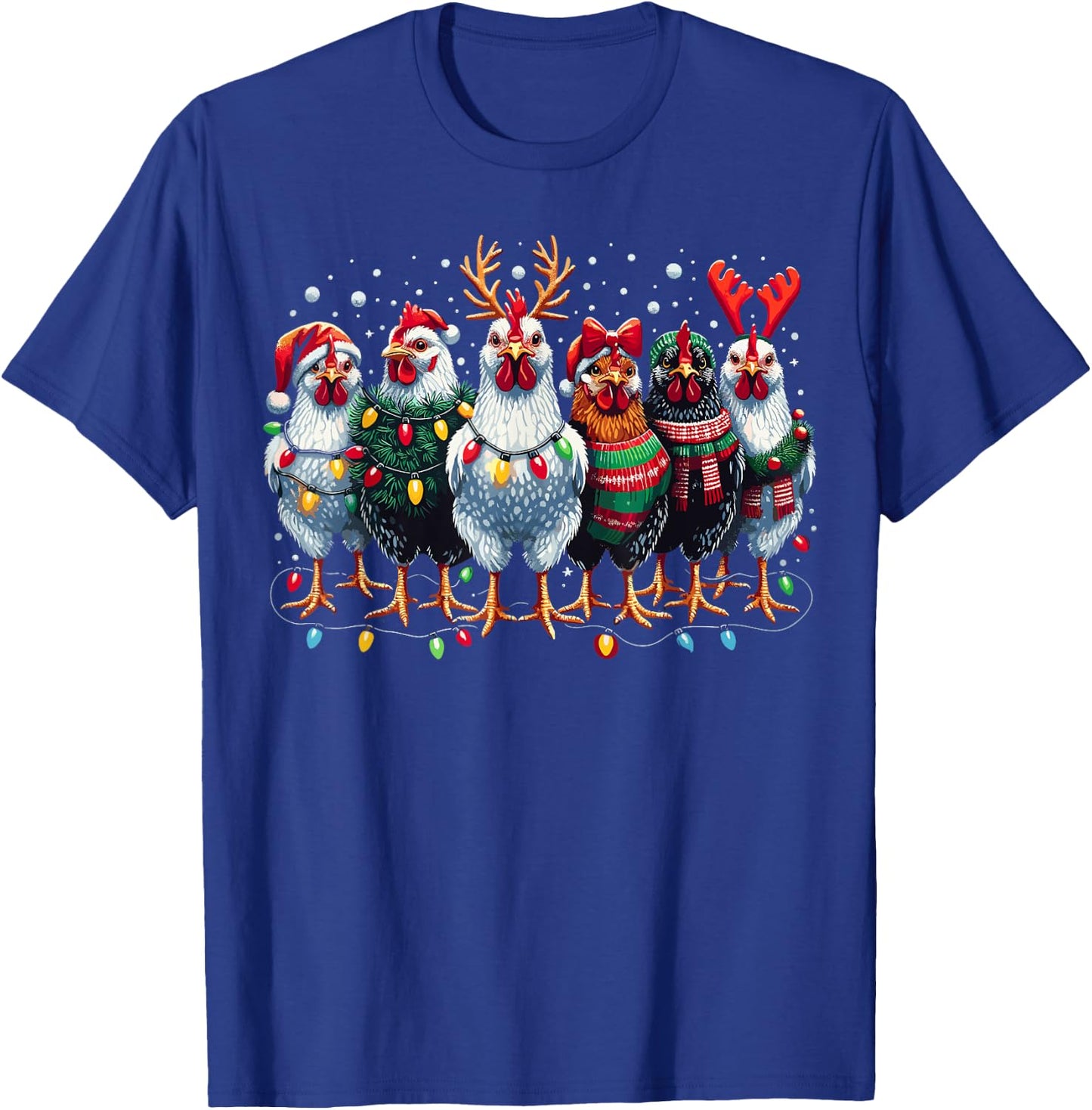 Chicken Christmas Lights Farm Xmas T-Shirt - T-Shirt | Royal