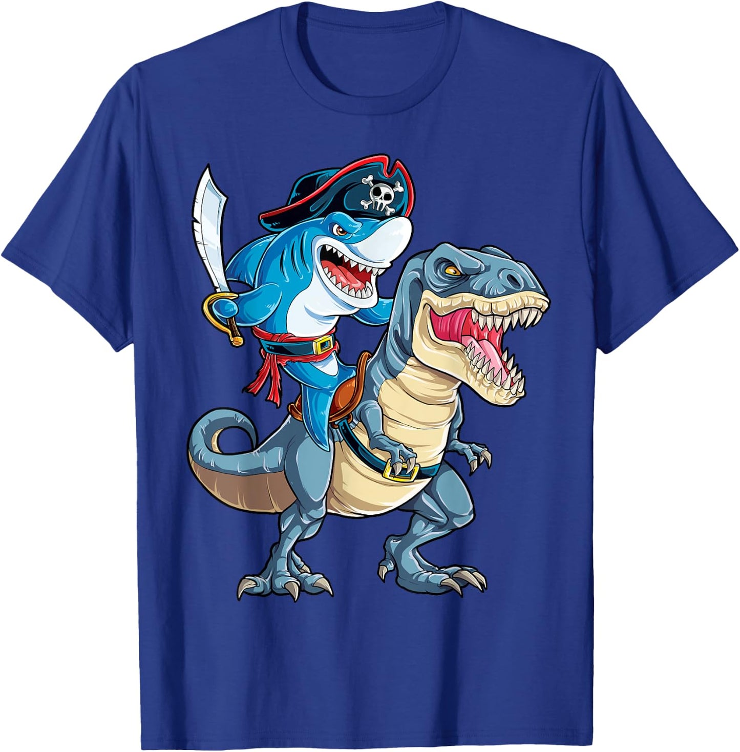 Shark Pirate Dinosaur T rex T Shirt Jawsome Boys Kids Men T-Shirt - T-Shirt | Royal