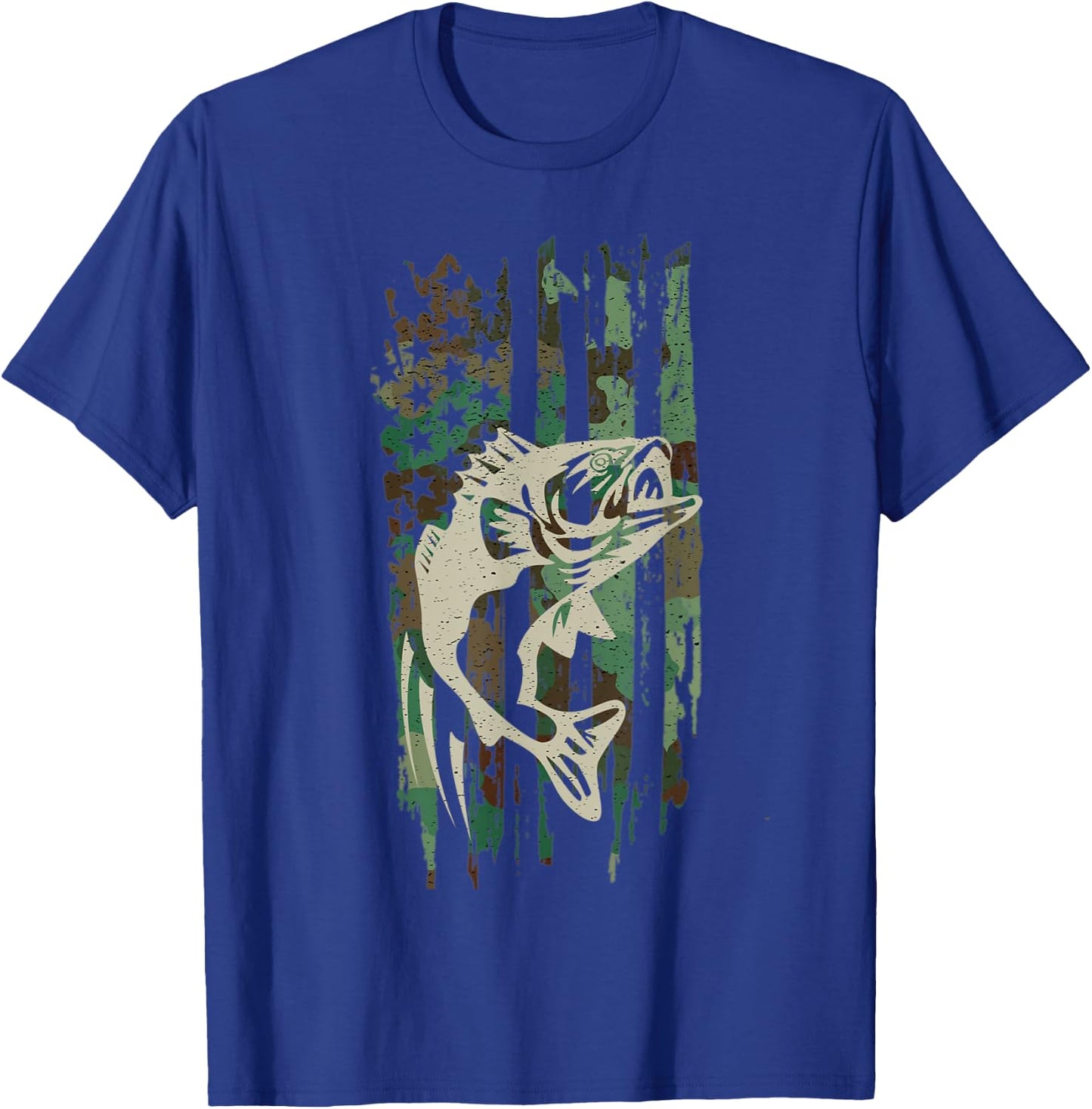 Camouflage American US Flag Bass Fishing Fisherman Men Boys T-Shirt - T-Shirt | Royal