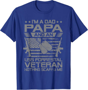 I'm A Dad Papa and USS Forrestal CV-59 Veteran Flag USA T-Shirt - T-Shirt | Royal