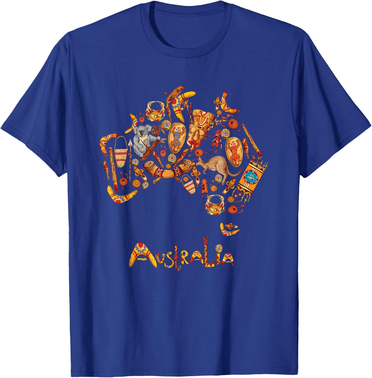 Australia Map Koalas Kangaroos Boomerangs Sydney Opera T-Shirt - T-Shirt | Royal