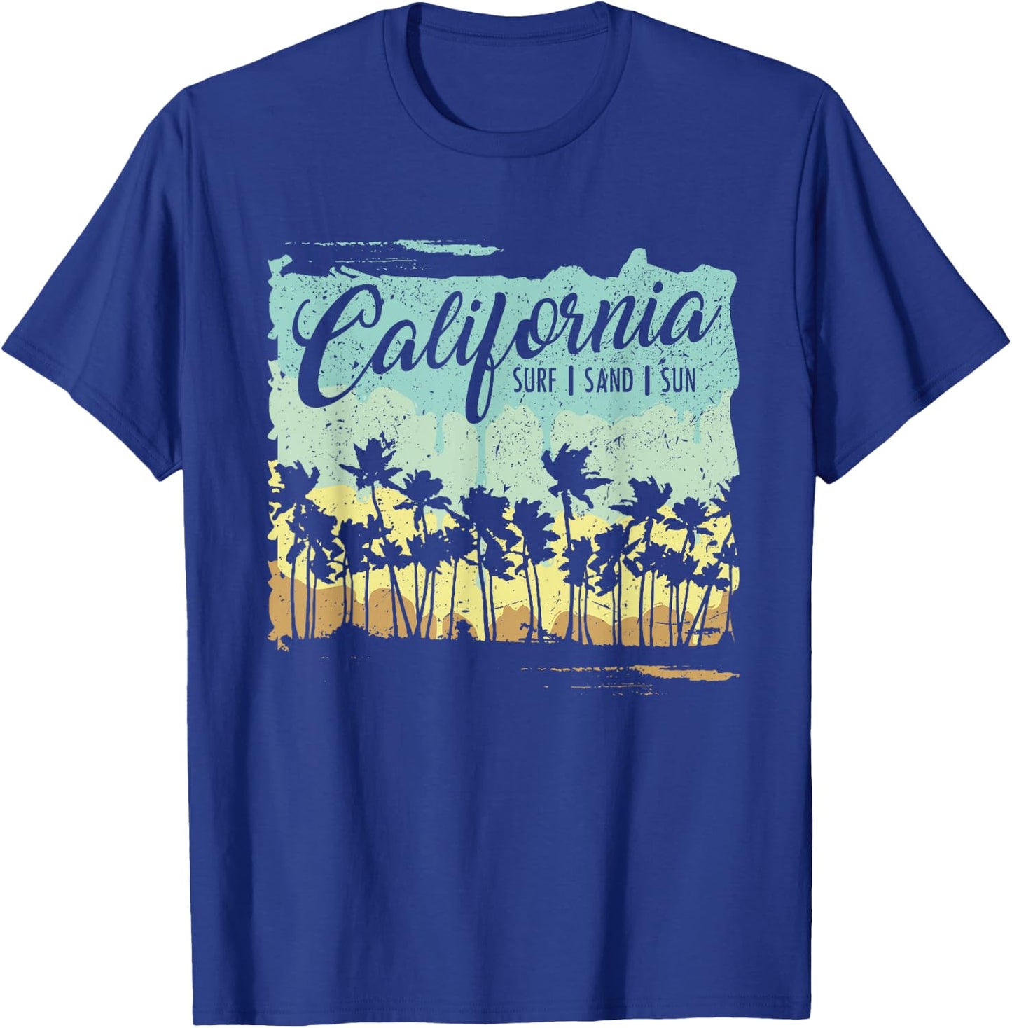 California - Surfing Beach Summer Vintage Retro Surf Gift T-Shirt - T-Shirt | Royal
