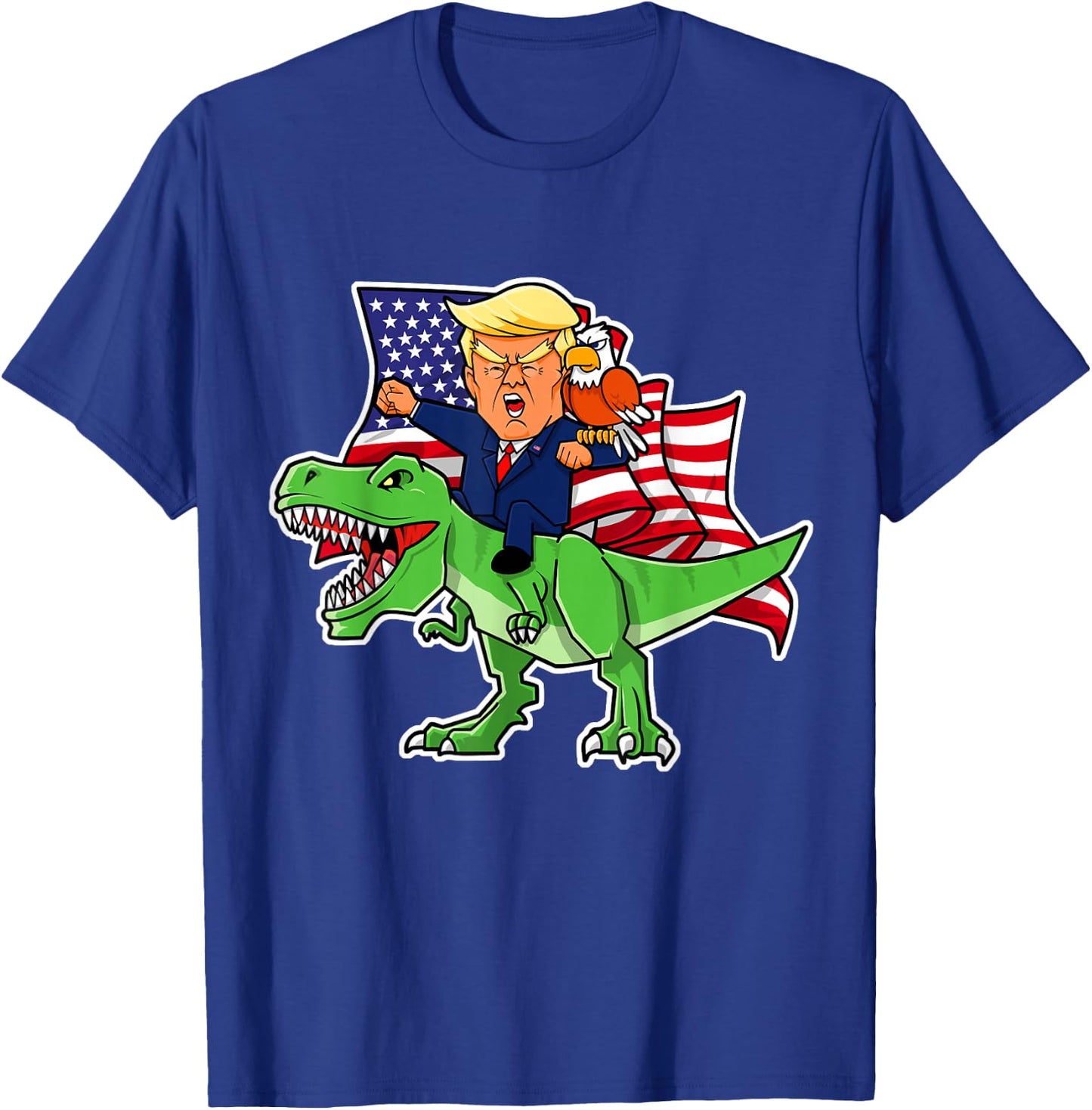 Trump Riding a Dinosaur TRex Funny Merica Patriotic July 4th T-Shirt - T-Shirt | Royal