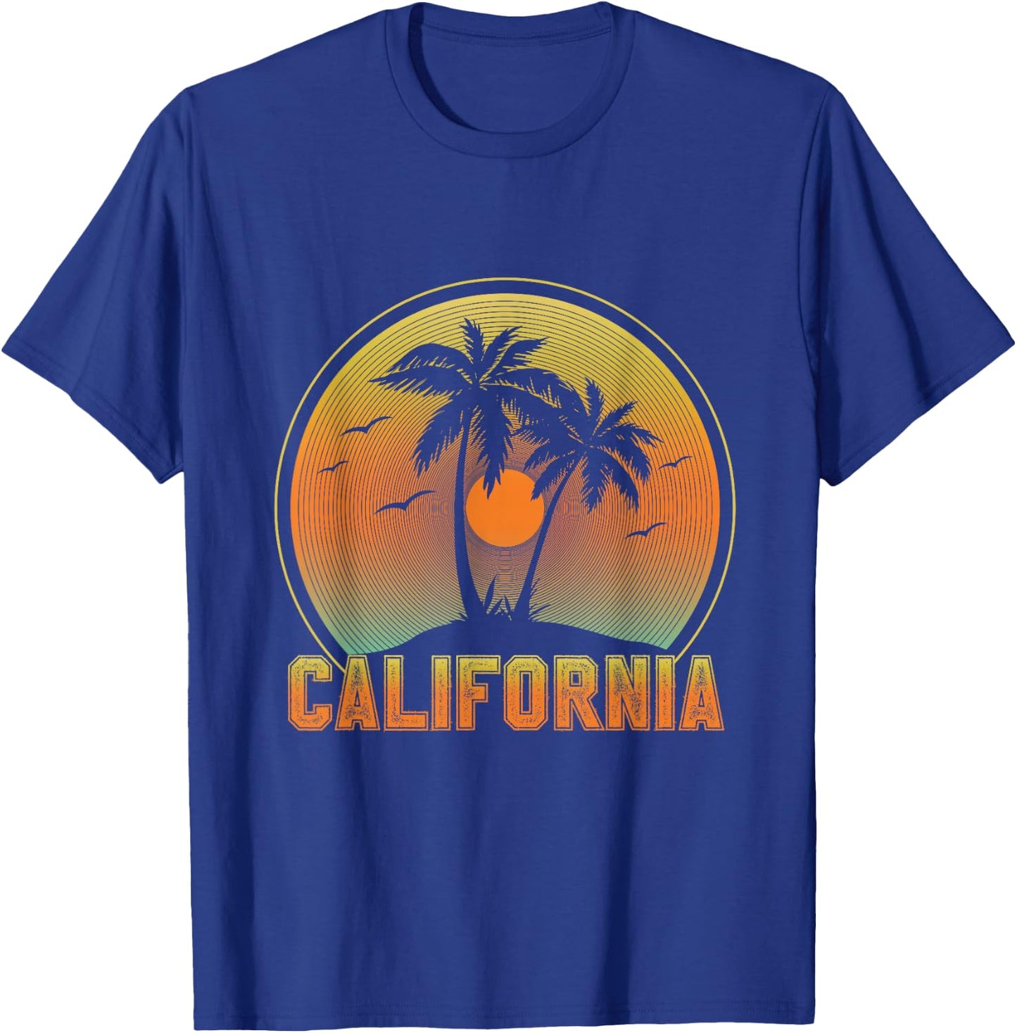 California Retro Vintage Beach Surf Summer Palm Trees T-Shirt - T-Shirt | Royal