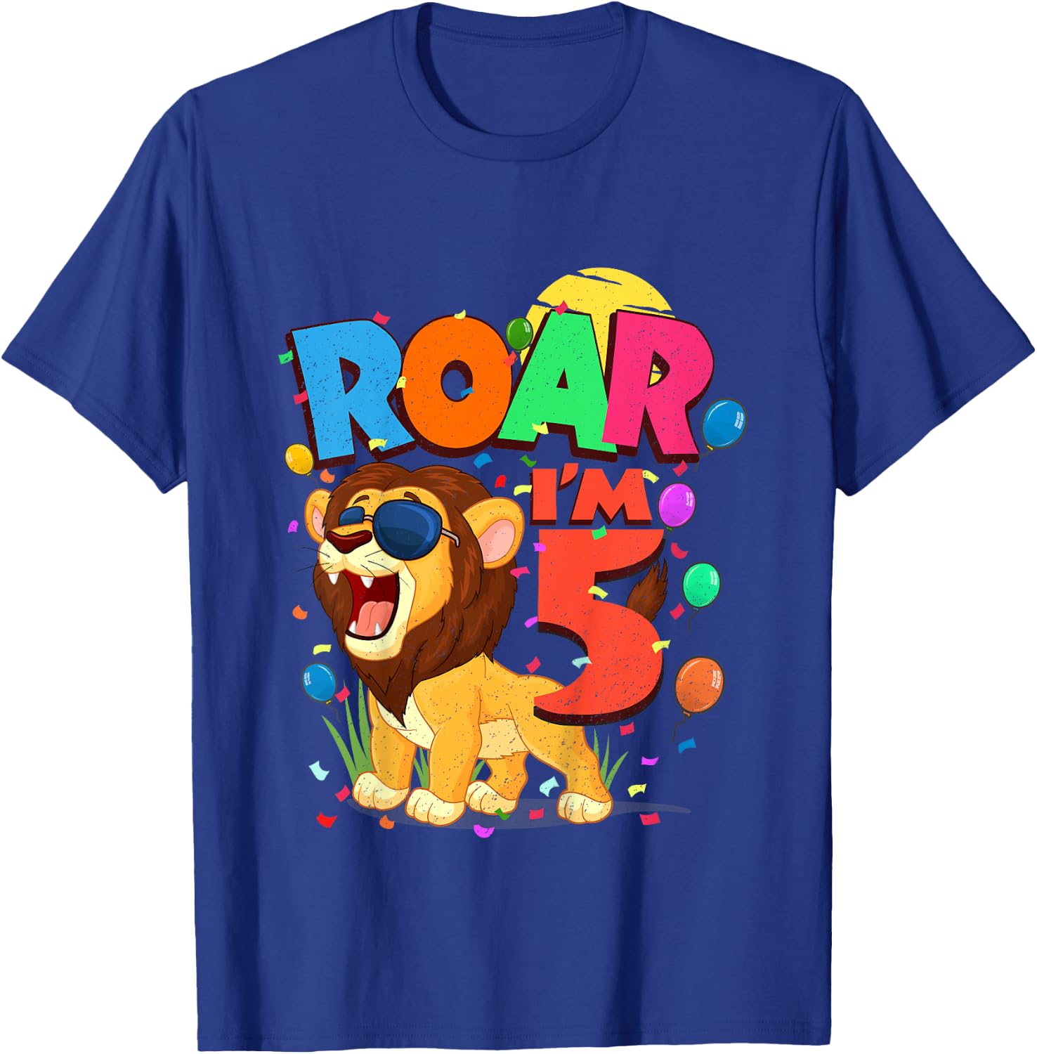 Kids 5th Birthday ROAR I'M 5 Year Old Shirt Boys Lion Safari Gift T-Shirt - T-Shirt | Royal