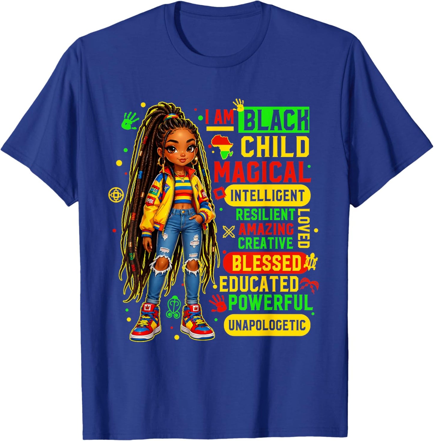 I Am Black Child African American History Month Girls Kids T-Shirt - T-Shirt | Royal