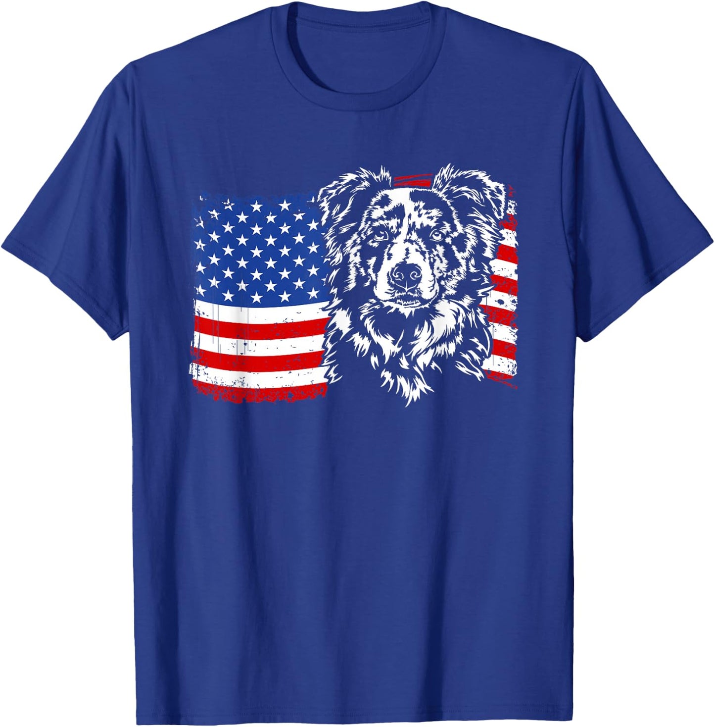 Proud merle Border Collie American Flag patriotic dog gift T-Shirt - T-Shirt | Royal