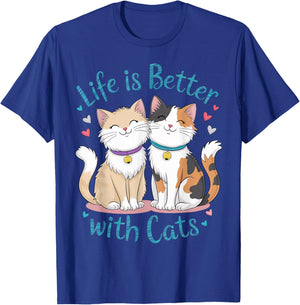 Life Is Better With Cats Cute Cat Lover Valentine's Men Women Kids T-Shirt - T-Shirt | Royal