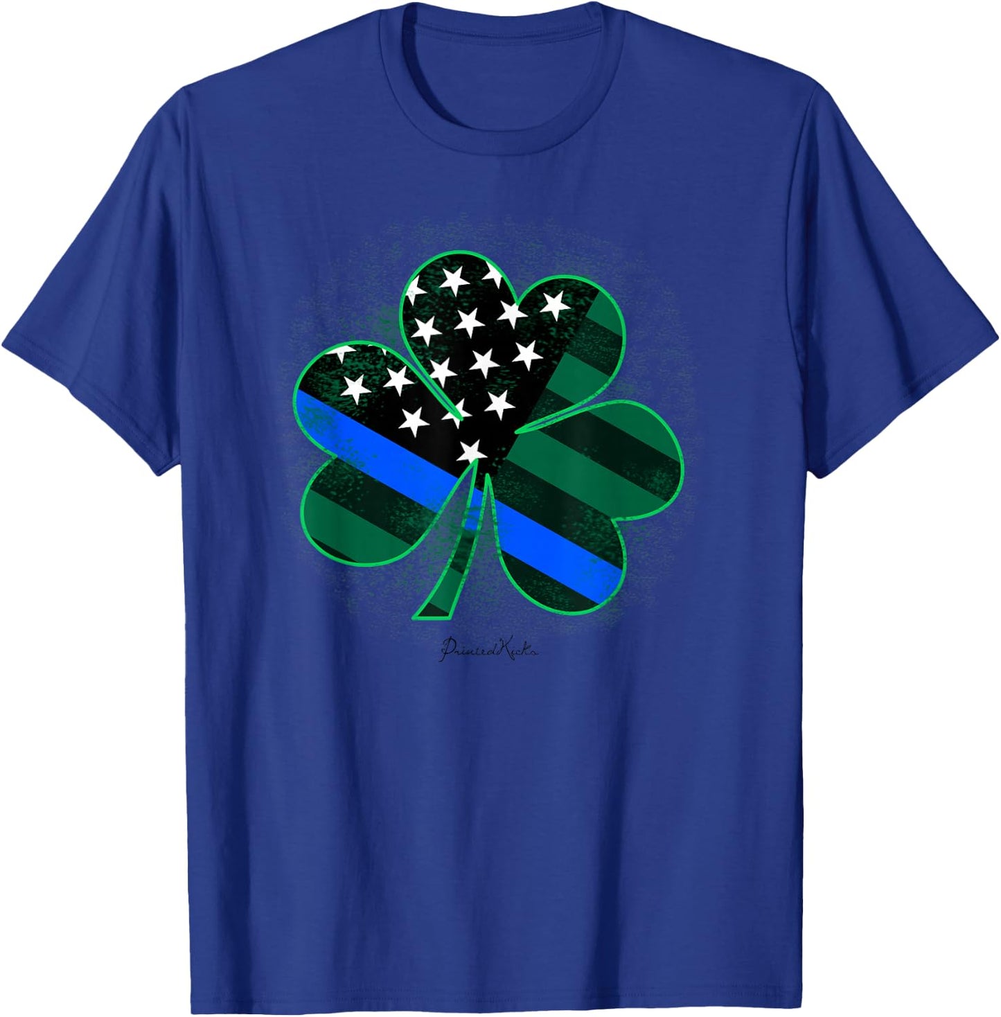 Thin Blue Line St Patricks Day Shirt Police Shamrock T-Shirt - T-Shirt | Royal