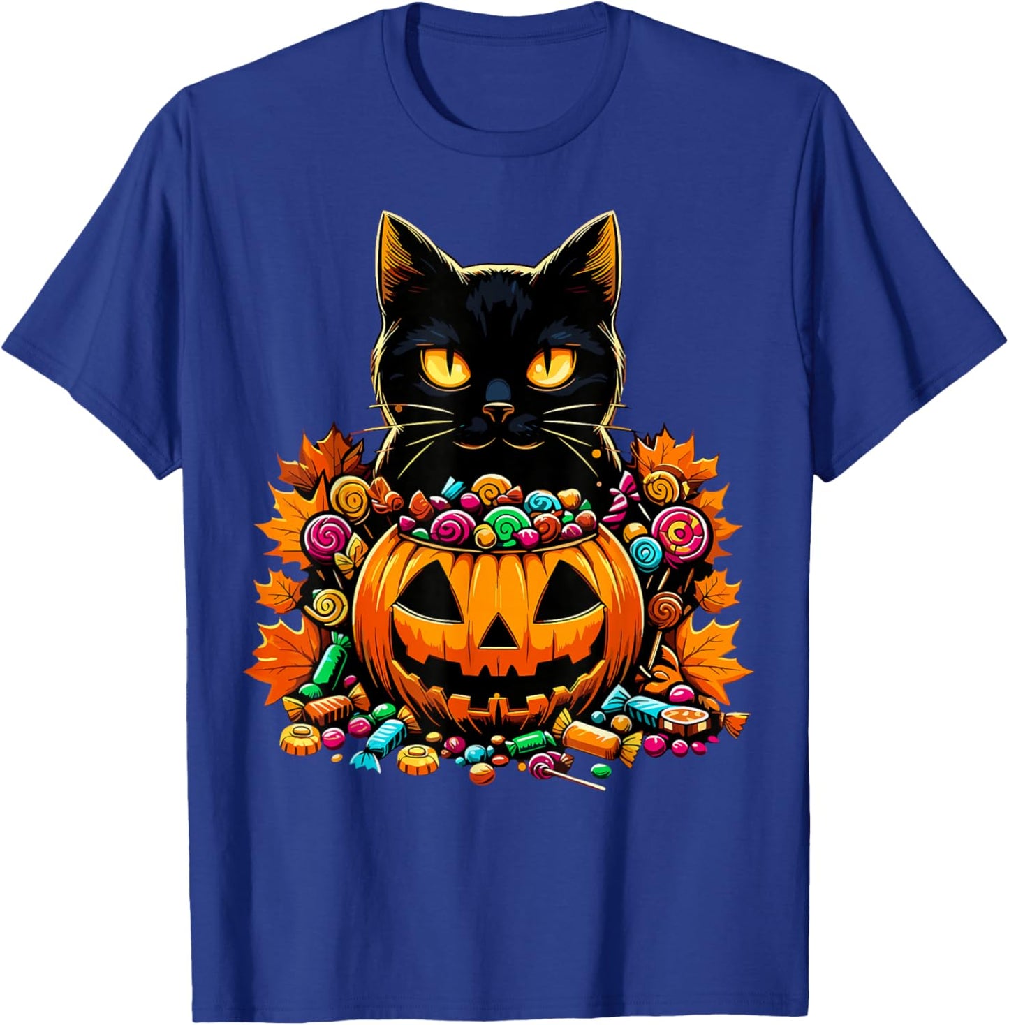 Halloween Black Cat Pumpkin Candy Autumn T-Shirt - T-Shirt | Royal
