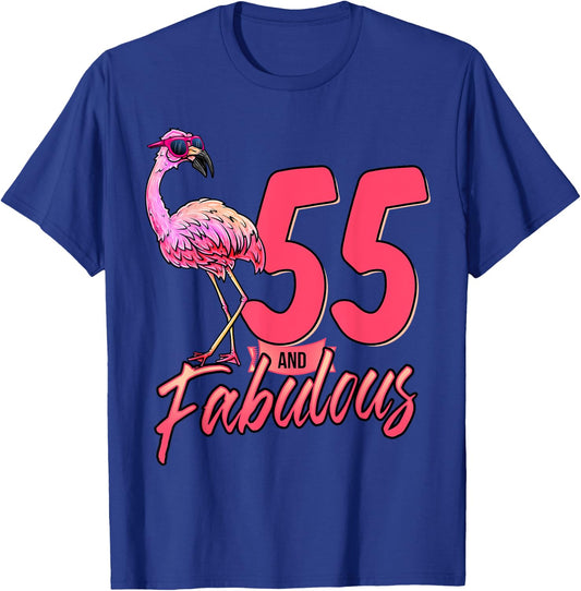 55 And Fabulous 55th Flamingo Birthday Gift T-Shirt - T-Shirt | Royal