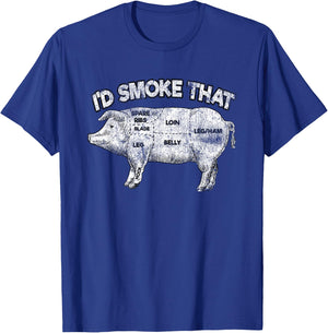 I'd Smoke That Funny BBQ Smoker Vintage Pig Meat Lover T-Shirt - T-Shirt | Royal