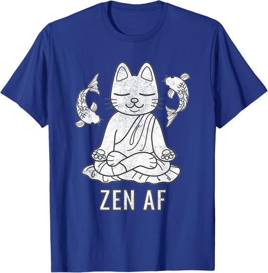 Zen AF Funny Meditating Cat Spiritual Yoga Gift T-Shirt - T-Shirt | Royal
