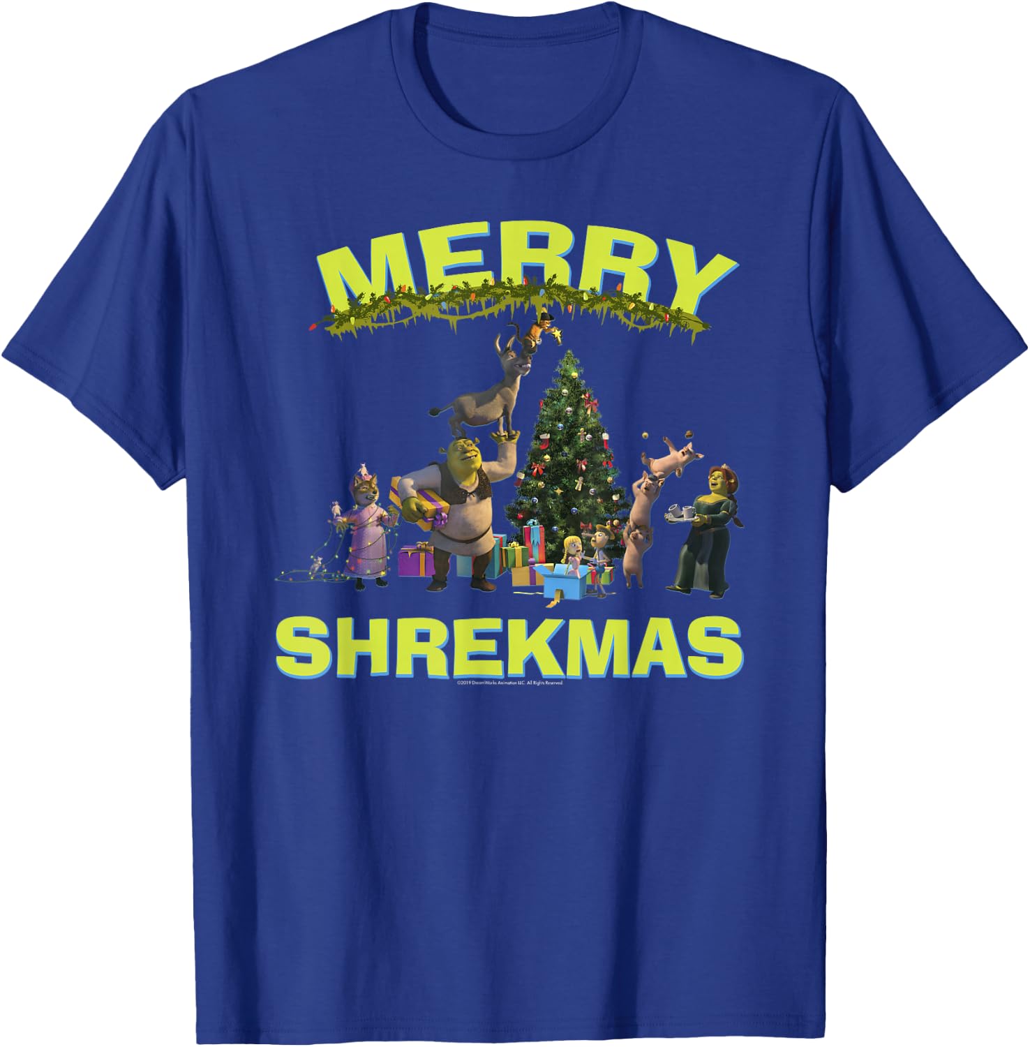 Shrek Group Shot Friends Merry Shrekmas Bold Holiday Text T-Shirt - T-Shirt | Royal