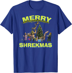 Shrek Group Shot Friends Merry Shrekmas Bold Holiday Text T-Shirt - T-Shirt | Royal