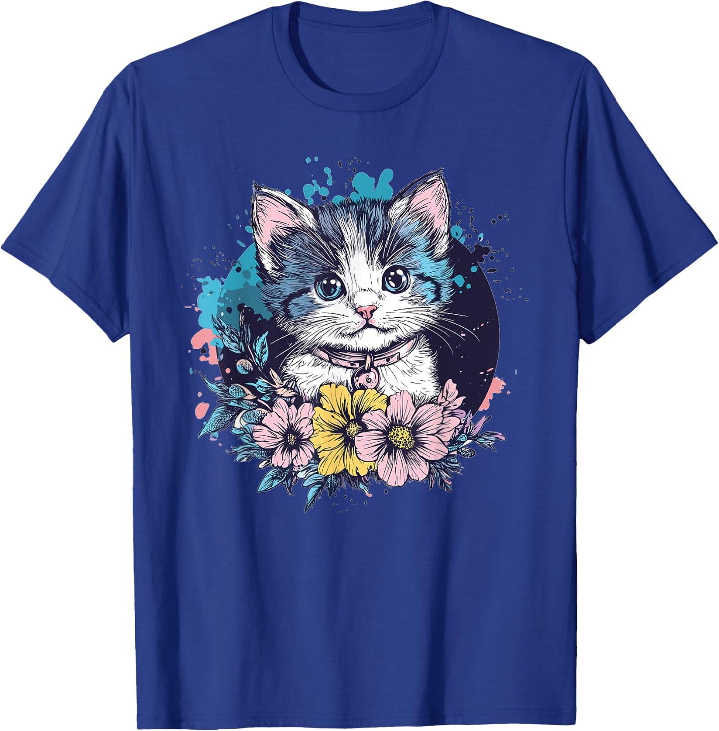 Cute Cat With Flowers I Kids Cat T-Shirt - T-Shirt | Royal