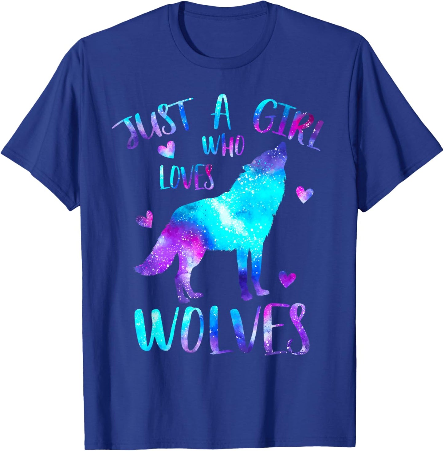 Just a Girl Who Loves Wolves Galaxy Space Cute Wolf Lover T-Shirt - T-Shirt | Royal