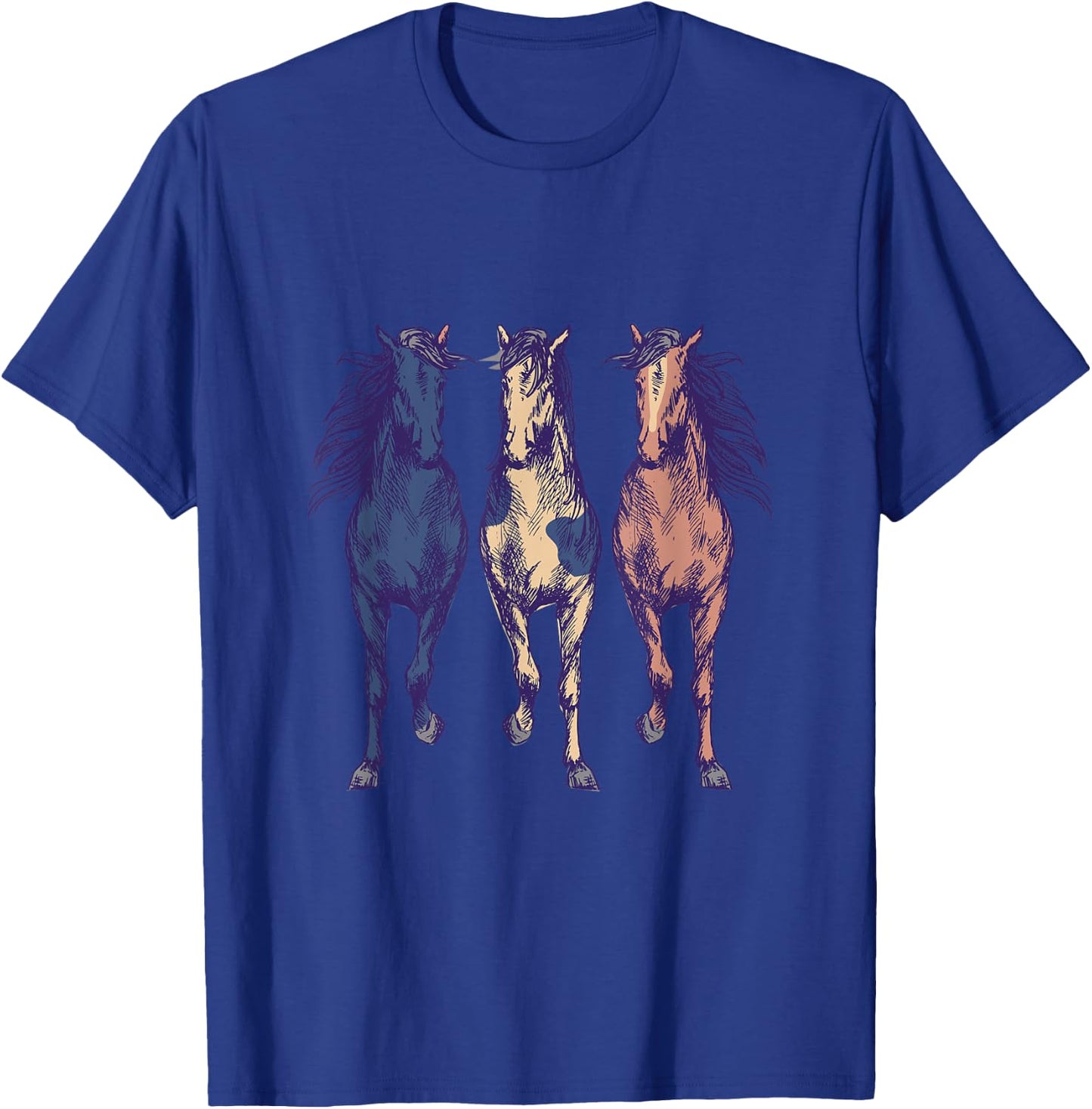 3 Horses Running Around Graphic Horse Art T-Shirt - T-Shirt | Royal