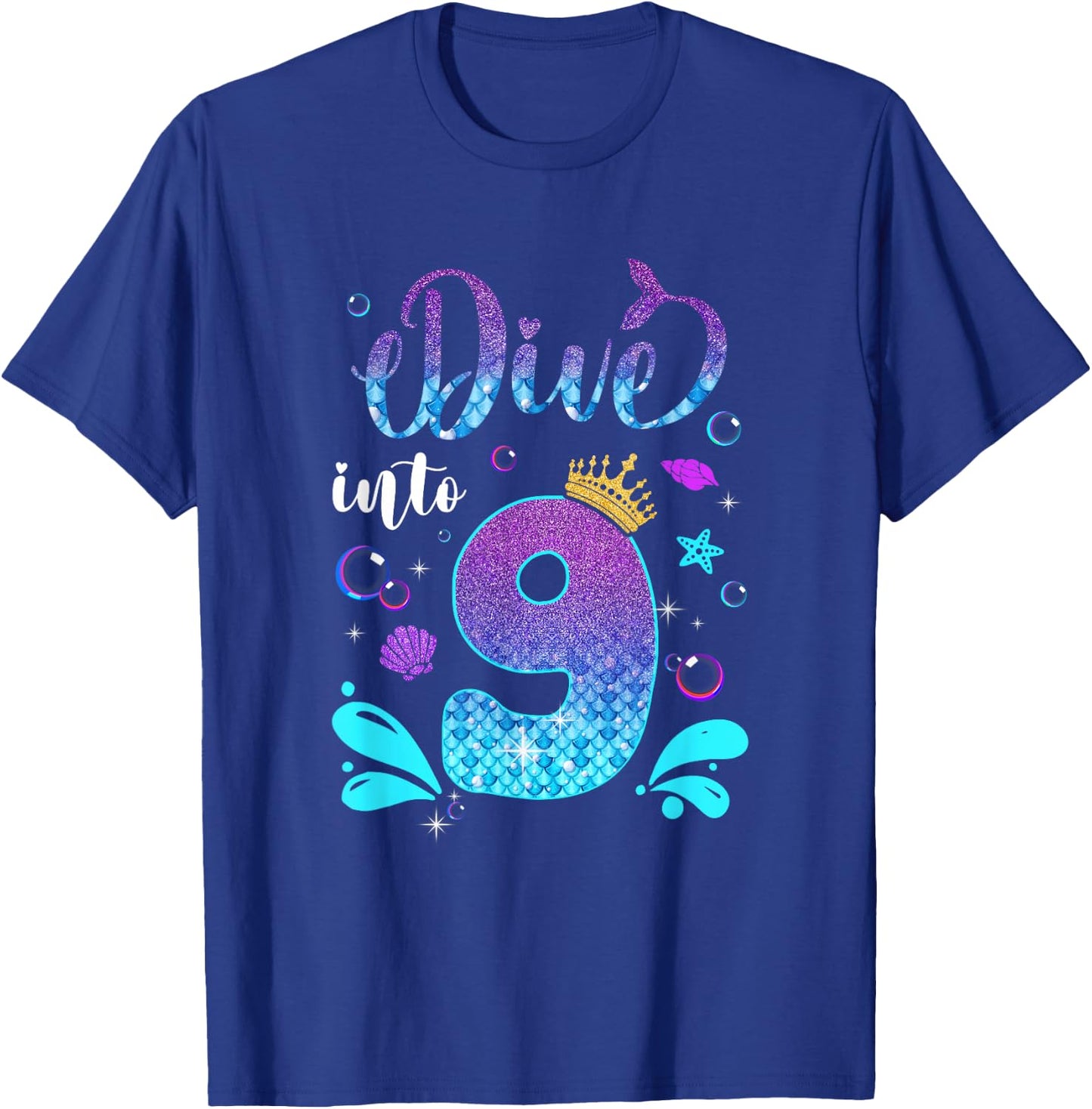 Dive Into 9 Birthday Decorations Girl 9Th Birthday Mermaid T-Shirt - T-Shirt | Royal