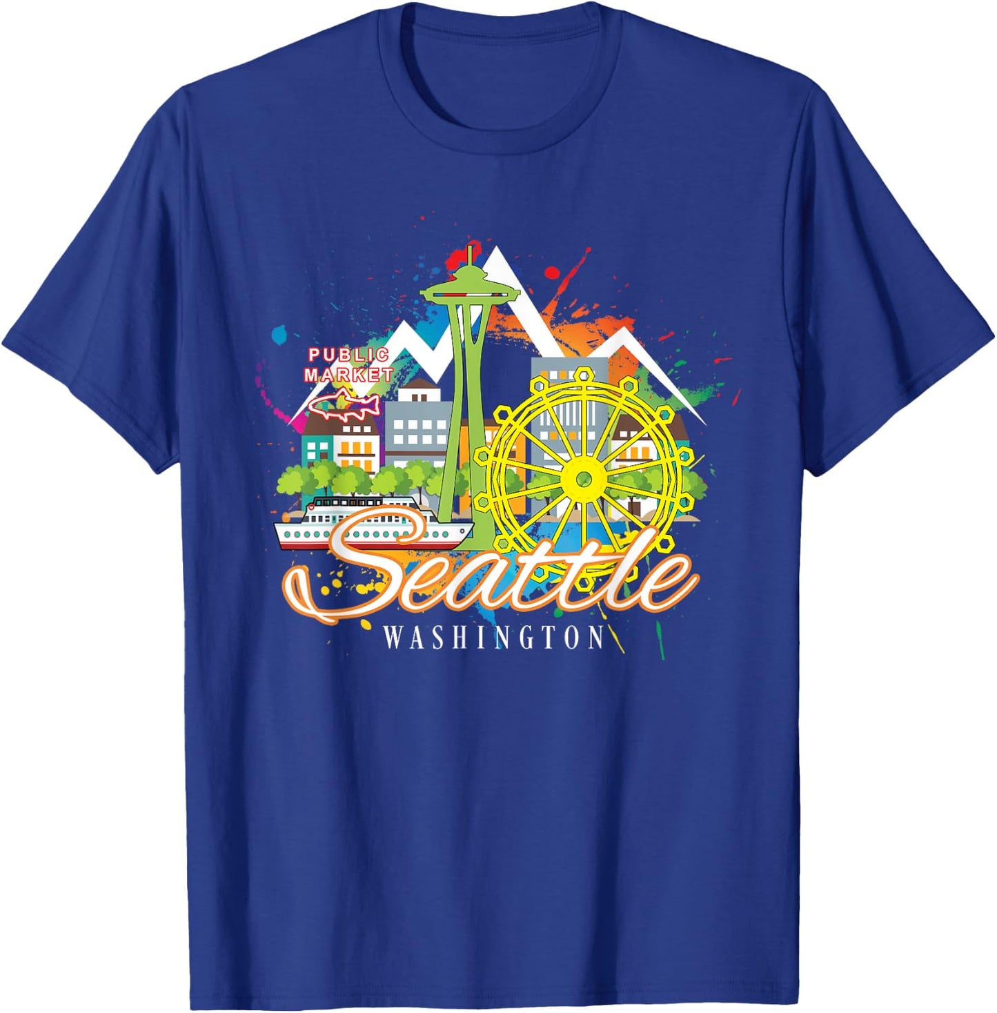 Seattle Washington Space Needle Harbor Skyline Souvenir T-Shirt - T-Shirt | Royal