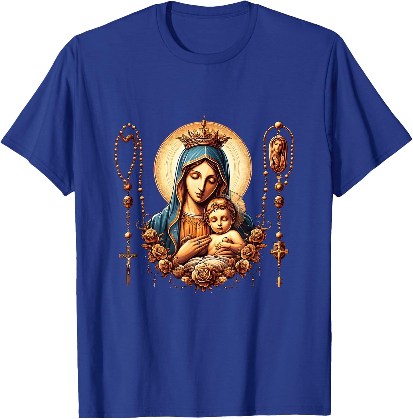 Holy Rosary Virgin Mary Baby Jesus Catholic Rosary Mysteries T-Shirt - T-Shirt | Royal