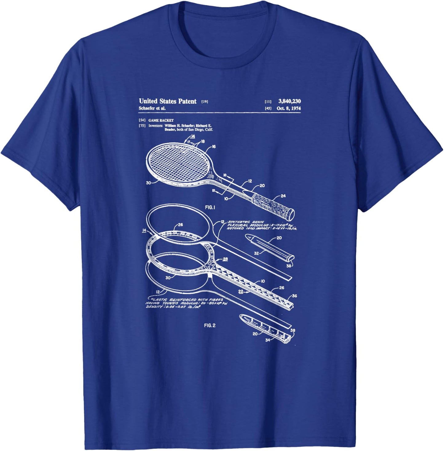 Vintage Patent Print 1974 Tennis Racket T-Shirt - T-Shirt | Royal