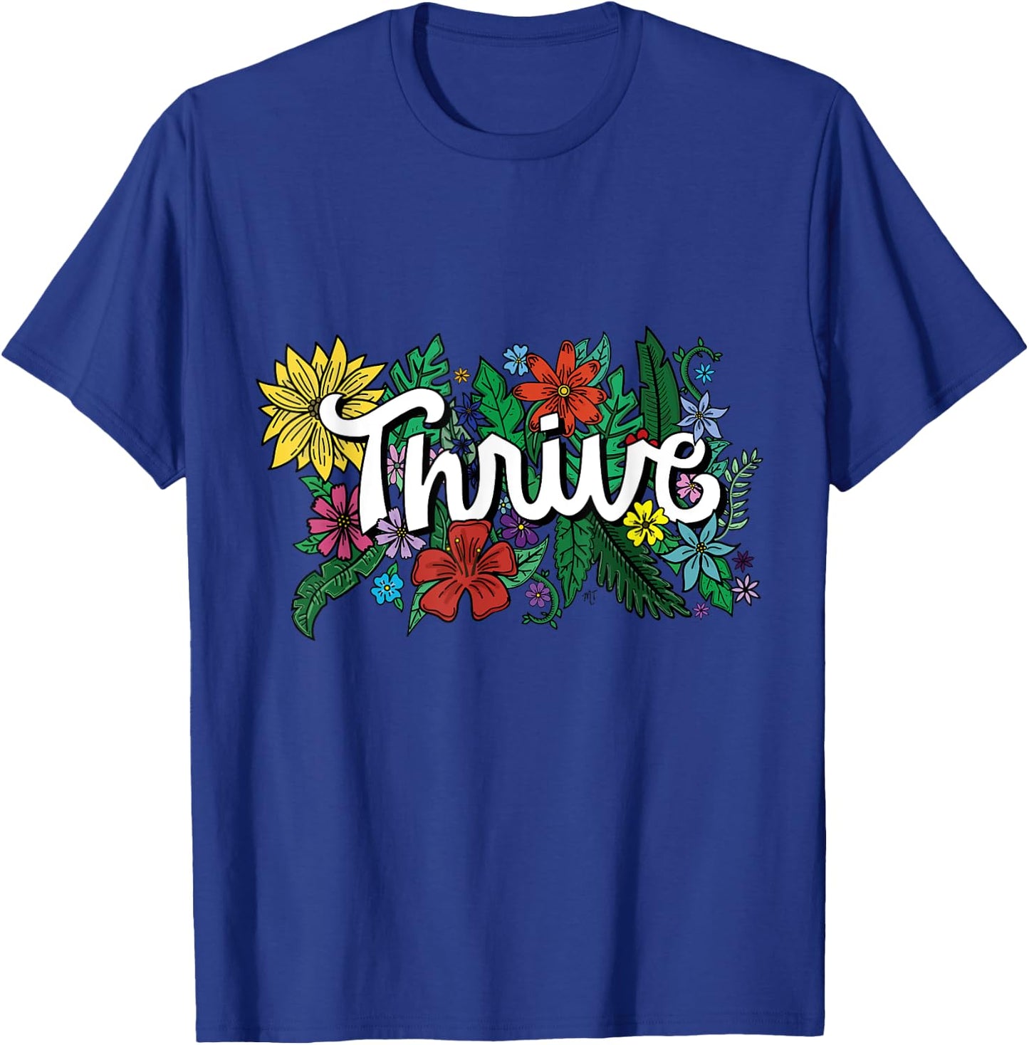 Thrive Retro Flowers Illustrated Design Graphic T Shirt T-Shirt - T-Shirt | Royal