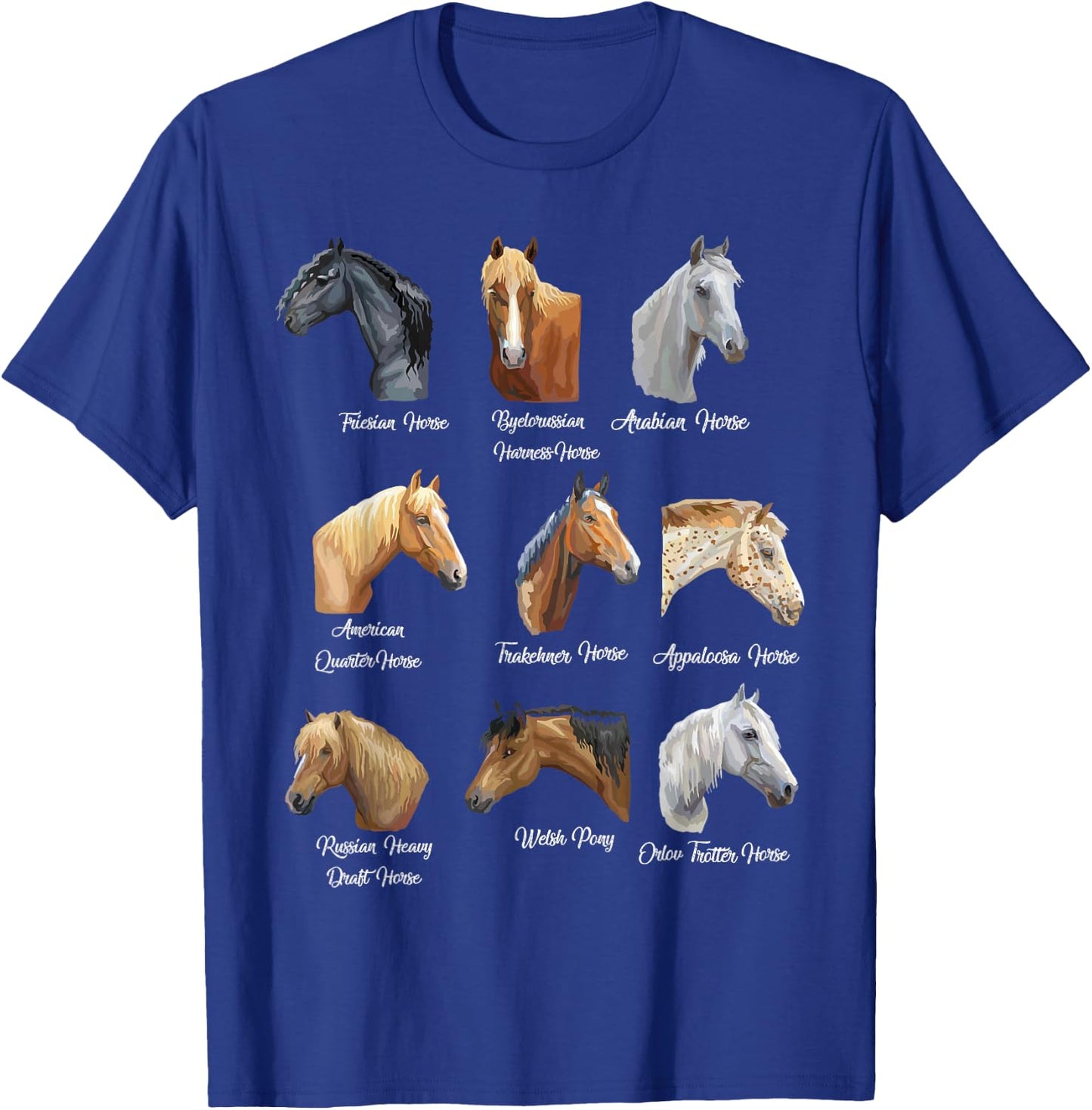 Horse Breeds Equestrian Horseback Riding Gift Girls T-Shirt - T-Shirt | Royal