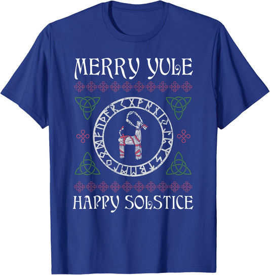Merry Yule Goat Wiccan Christmas Winter Holiday Yuletide T-Shirt - T-Shirt | Royal