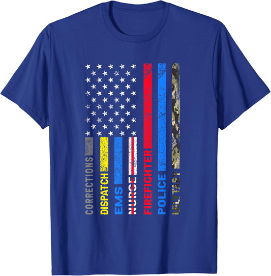 First Responders American Thin Line Police Fire EMS Nurse T-Shirt - T-Shirt | Royal